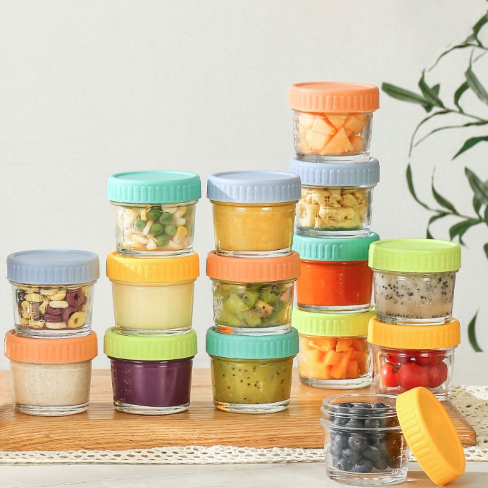 Baby Food Glass - 6개 유리 아기 음식 용기 뚜껑