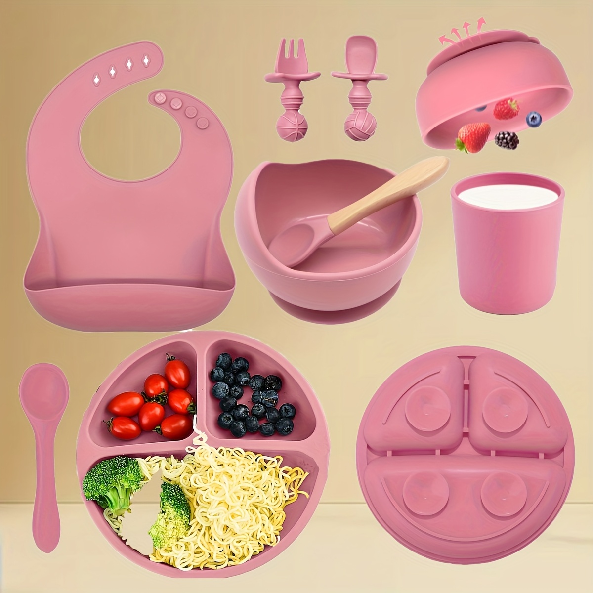 Plate Suction Toddler - 8종 실리콘 이유식 세트, 흡착식 그릇,