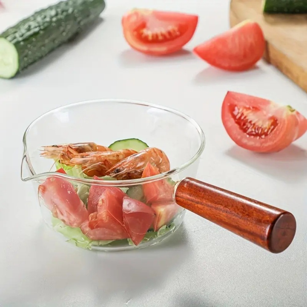Baby Food Glass - 패션 우드 핸들 유리 우유 냄비