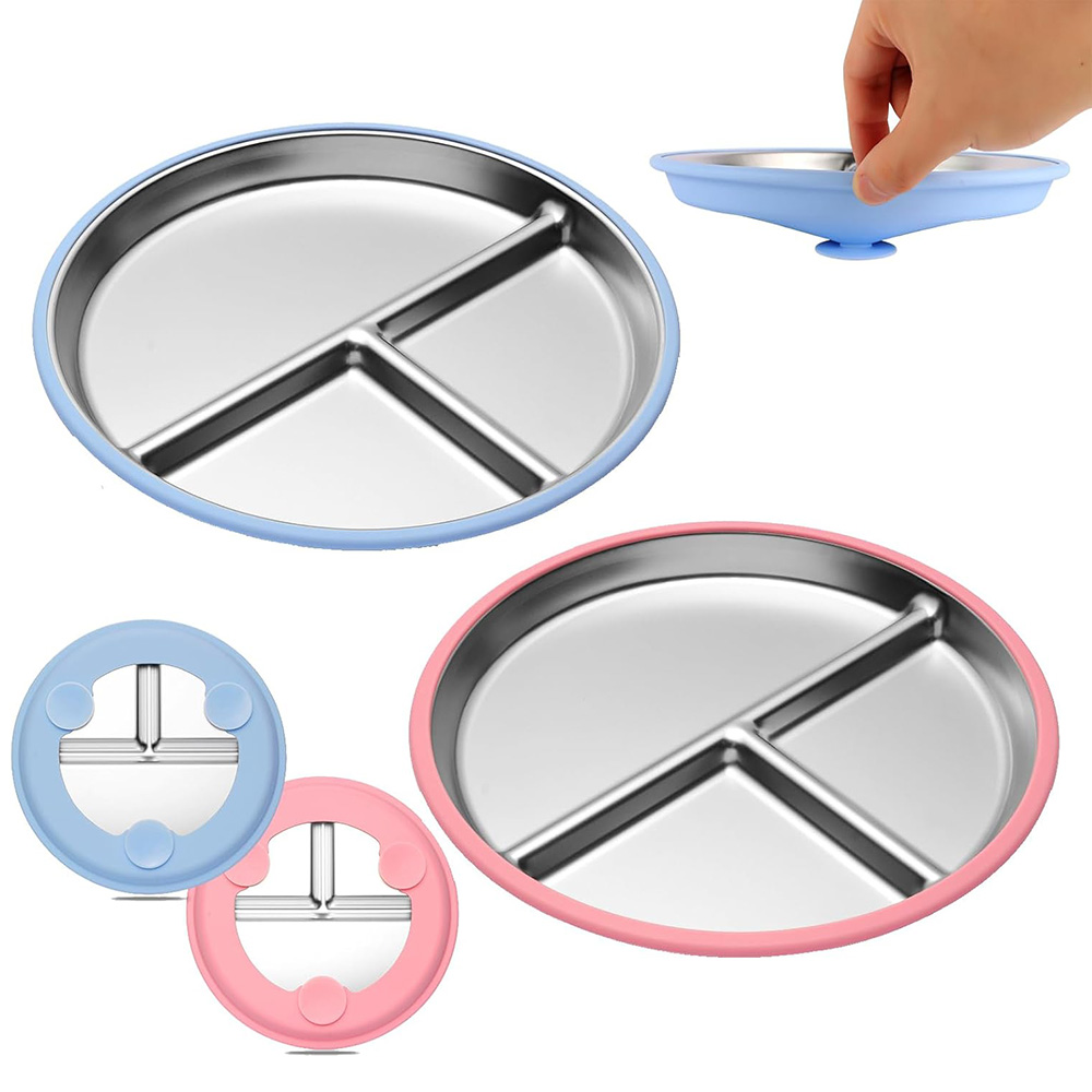 Plate Suction Toddler - 9인치 스테인리스 스틸 유아용 접시, 흡착식